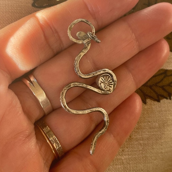 handmade sterling silver snake pendant with rainbow moonstone - Picture 2 of 2